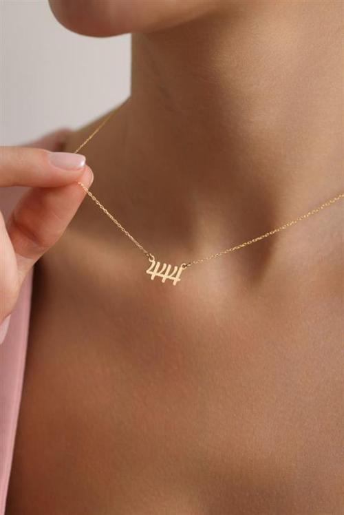 925 Ayar Gümüş Gold Kaplama 444 Melek Numarası Kolye