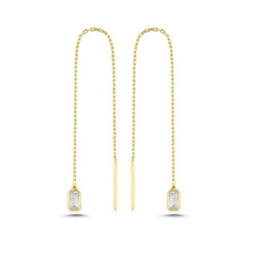 925 Ayar Gümüş Gold Kaplama Minik Baget Taşlı Zincir Küpe