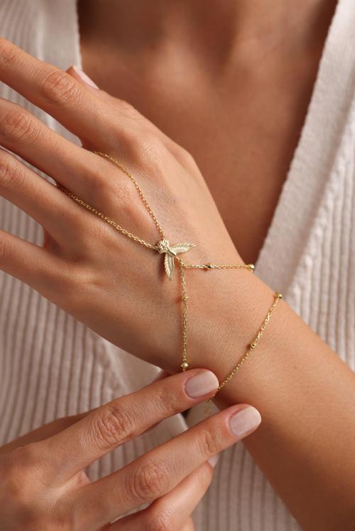 925 Ayar Gümüş Gold Kaplama Anka Kuşu Model Şahmeran Bileklik