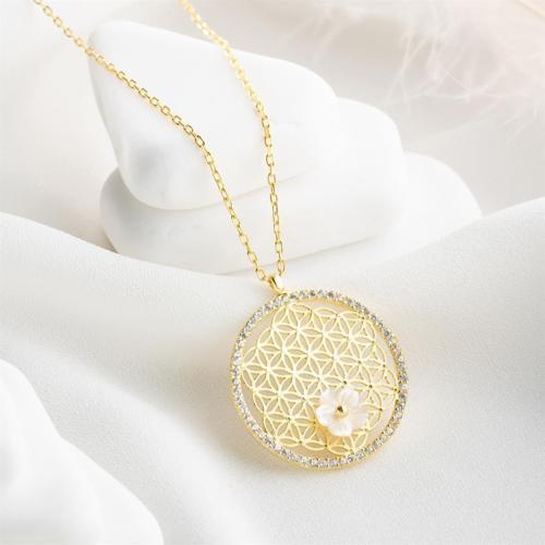 925 Ayar Gümüş Gold Kaplama Manolya Çiçeği Detay Yaşam Çiçeği Kolye