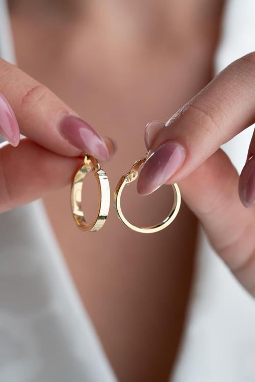 925 Ayar Gümüş Gold Kaplama Düz Sade 20 mm Halka Şarnel Küpe