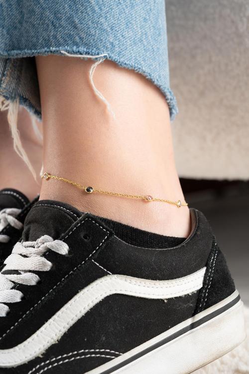 925 Ayar Gümüş Gold Kaplama Mix Zirkon Taşlı Halhal