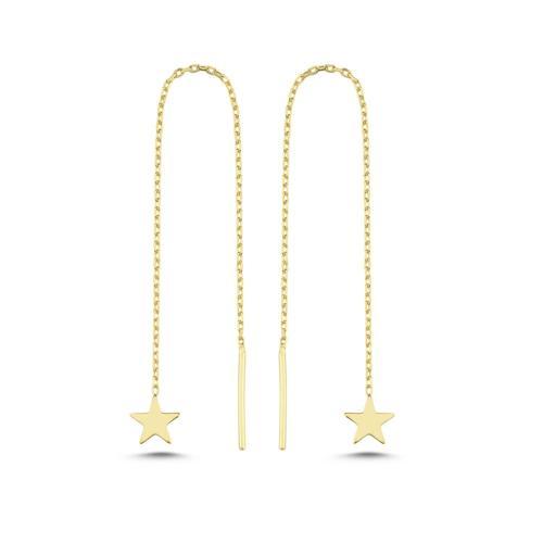 925 Ayar Gümüş Gold Kaplama Minik Yıldız Zincir Küpe