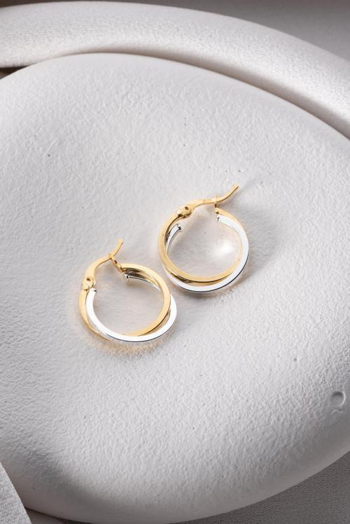 925 Ayar Gümüş Çift Renk Köşeli Sarmal Model Halka Küpe