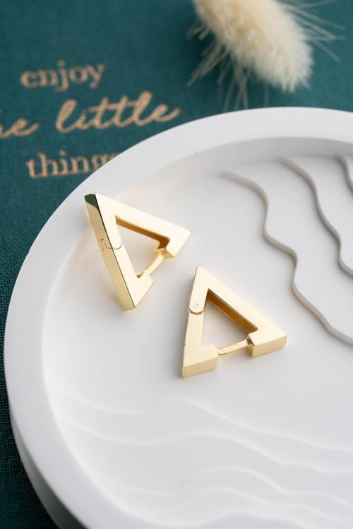 925 Ayar Gümüş Gold Kaplama Taşsız Üçgen Model Küpe