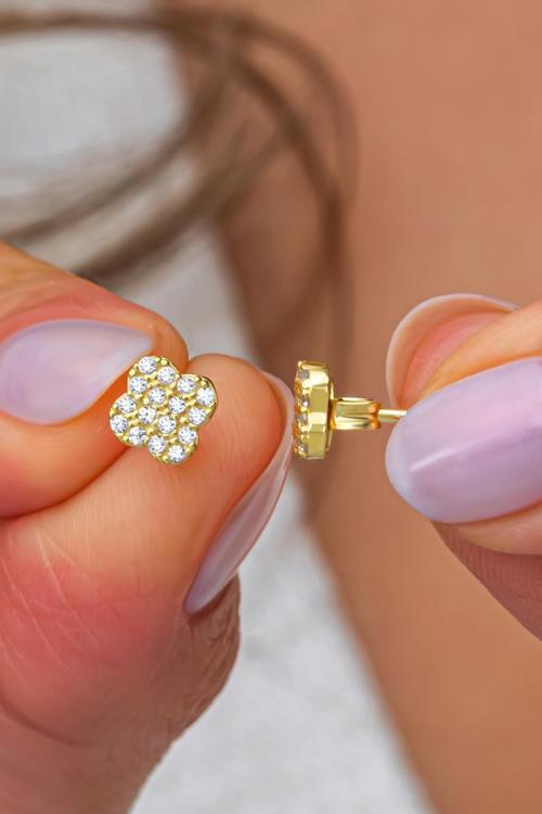 925 Ayar Gümüş Gold Kaplama Minimal Kare Model Küpe