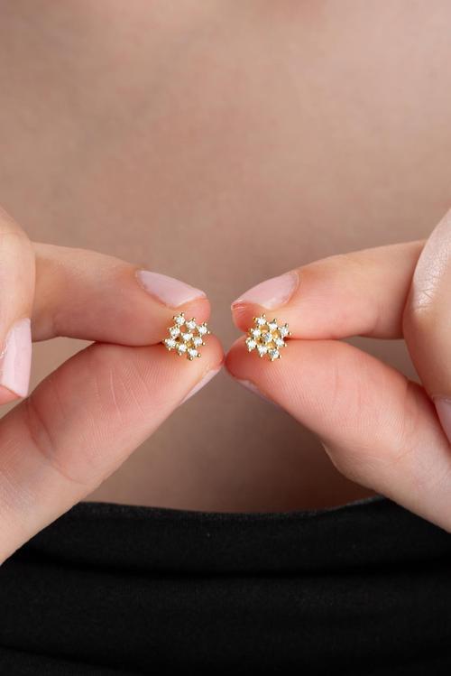 925 Ayar Gümüş Gold Kaplama Minimal Kare Model Küpe