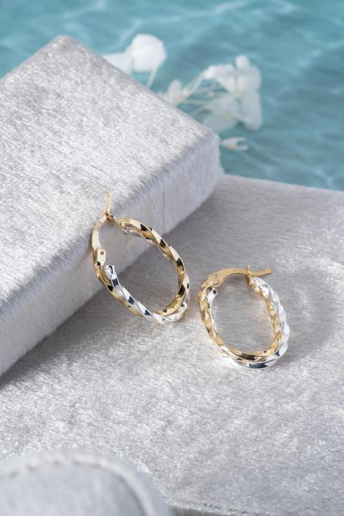 925 Ayar Gümüş Çift Renk U Model Burgu Küpe