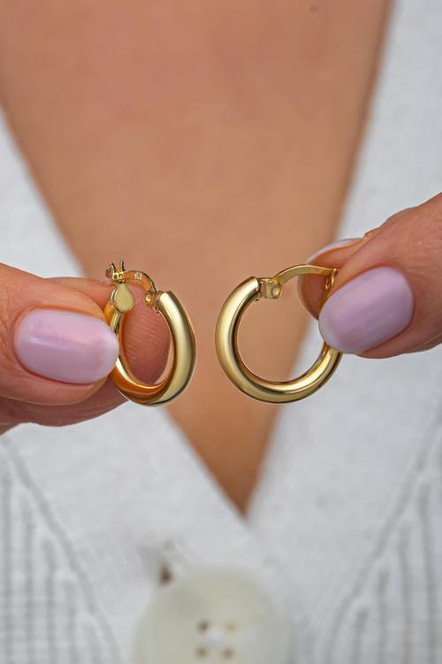 925 Ayar Gümüş Gold Kaplama 18 mm Sade Halka Küpe