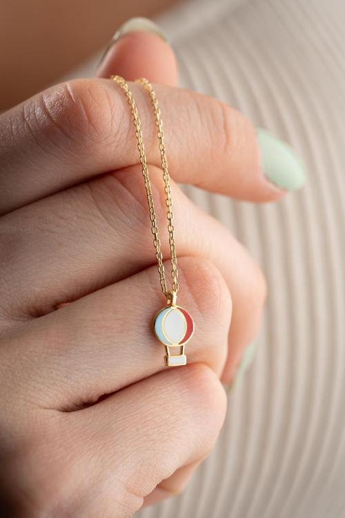 925 Ayar Gümüş Gold Kaplama Mineli Minimal Balon Kolye