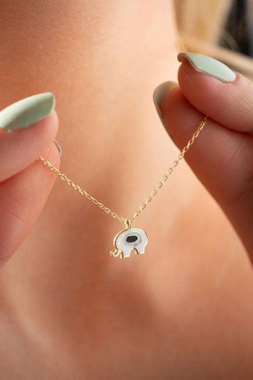 925 Ayar Gümüş Gold Kaplama Mineli Minimal Fil Kolye