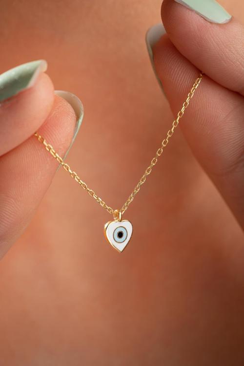 925 Ayar Gümüş Gold Kaplama Mineli Minimal Kalp Kolye