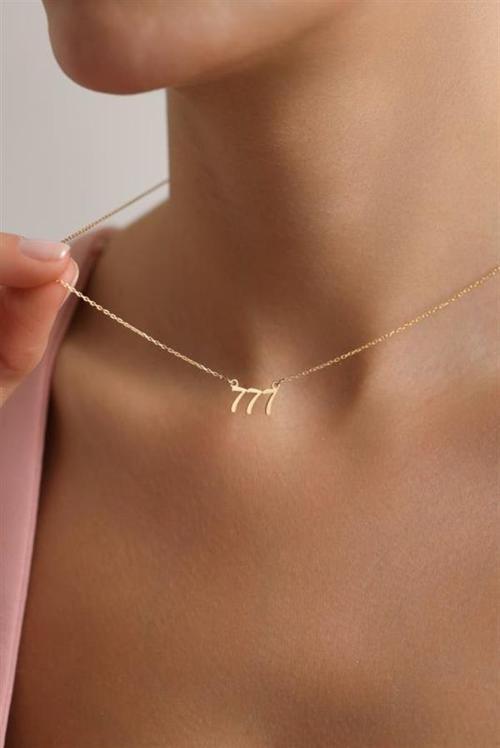 925 Ayar Gümüş Gold Kaplama 777 Melek Numarası Kolye