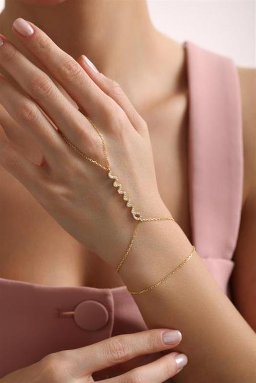 925 Ayar Gümüş Gold Kaplama zirkon Taşlı Yılan Model Şahmeran Bileklik