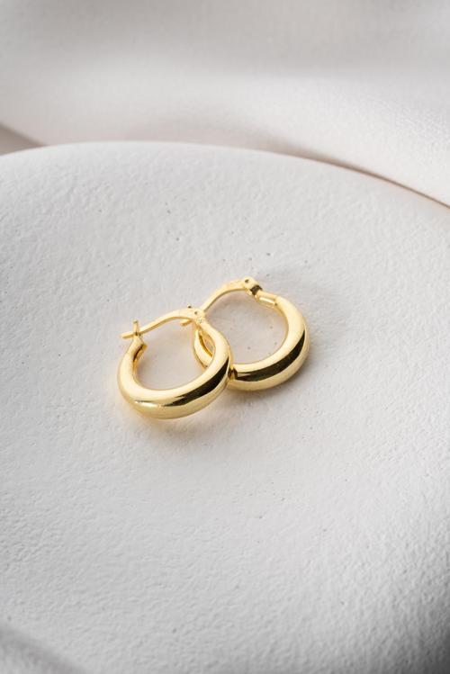 925 Ayar Gümüş Gold Rengi Sade 15 mm Şarnel Küpe