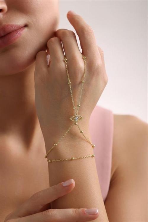 925 Ayar Gümüş Gold Kaplama Toplu Zincir Göz Model Şahmeran Bileklik 