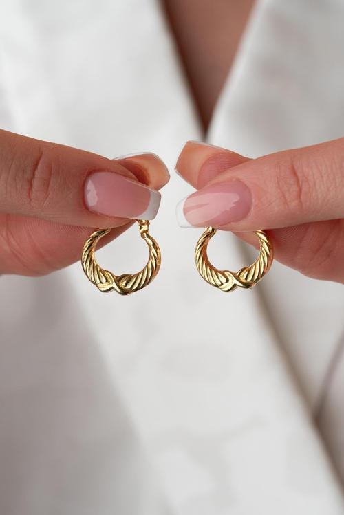 925 Ayar Gümüş Gold Rengi Sonsuzluk Desenli Şarnel Küpe