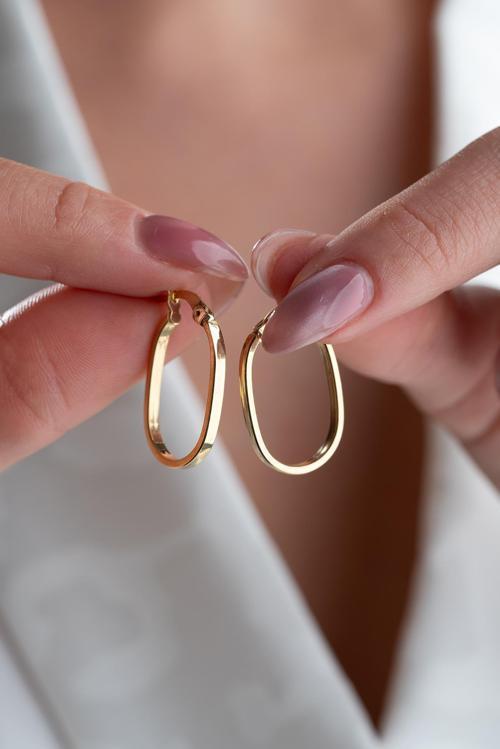 925 Ayar Gümüş Gold Kaplama U Model Şarnel Küpe