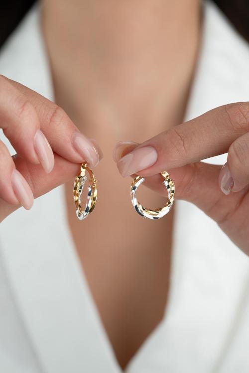 925 Ayar Gümüş Çift Renk Burgu Şarnel Küpe