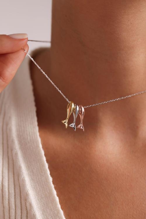 925 Ayar Gümüş Rodyum Kaplama 3'Lü Şans Balık Kolye