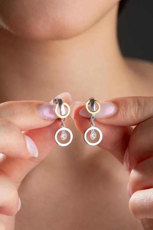 925 Ayar Gümüş Rodyum Kaplama 12 mm Tektaş Sallantılı Halka Küpe