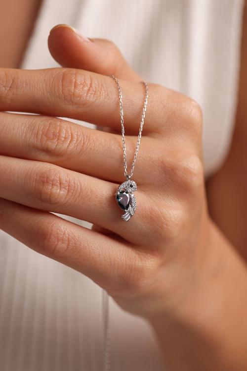 925 Ayar Gümüş Mistik Topaz Taşlı Baykuş Model Kolye