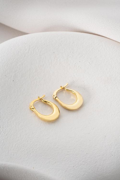 925 Ayar Gümüş Gold Rengi  Sade U Şeklinde Şarnel Küpe