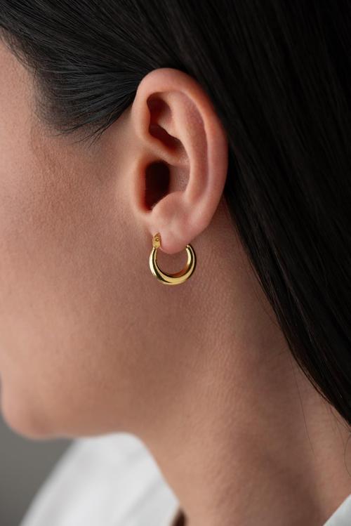 925 Ayar Gümüş Gold Rengi 15 mm Halka Şarnel Küpe