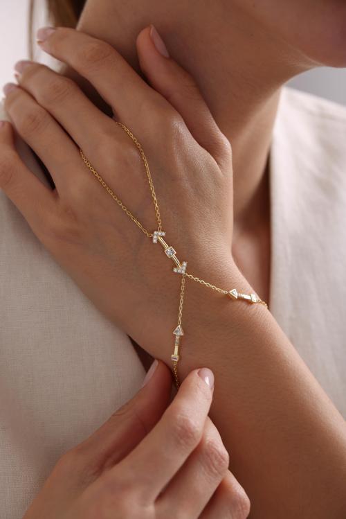 925 Ayar Gümüş Gold Kaplama Zirkon Taşlı Ok Tasarım Şahmeran Bileklik