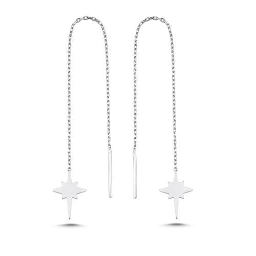 925 Ayar Gümüş Rodyum Kaplama Kutup Yıldızı Zincir Küpe