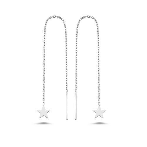 925 Ayar Gümüş Rodyum Kaplama Minik Yıldız Zincir Küpe
