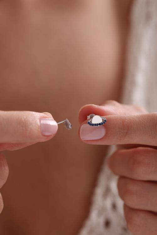 925 Ayar Gümüş Rodyum Kaplama Minik Mavi Zirkon Taşlı Gezegen Küpe