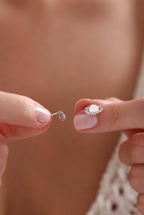 925 Ayar Gümüş Rodyum Kaplama Minik Zirkon Taşlı Gezegen Küpe