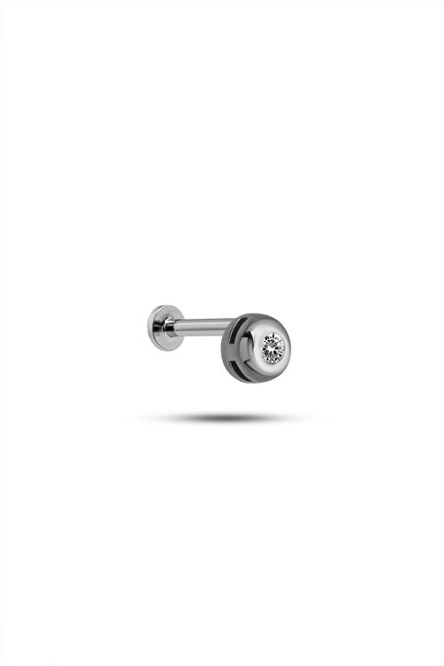925 Ayar Gümüş Rodyumlu Minimal Zirkon Taşlı Pırlanta Montürlü Tragus Piercing Küpe