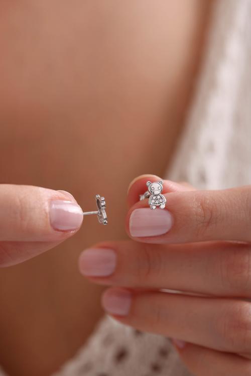 925 Ayar Gümüş Rodyum Kaplama Minik Panda Küpe