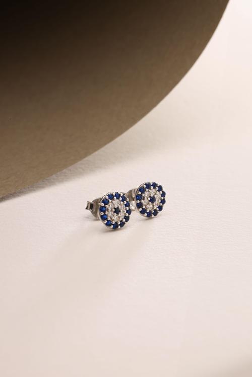 925 Ayar Gümüş Rodyum Kaplama Minimal Nazar Küpe