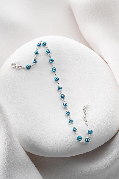 925 Ayar Gümüş Rodyumlu Sıralı Nazar Göz Bileklik