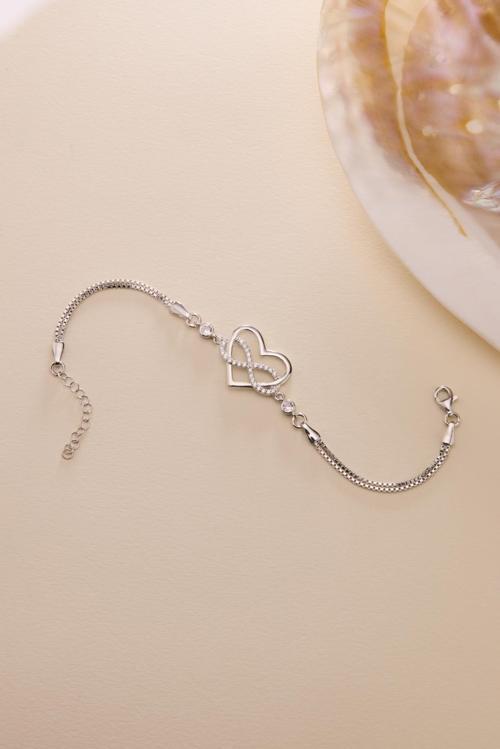 925 Ayar Gümüş Rodyum Kaplama Kalp Sonsuzluk Bileklik