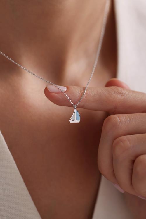 925 Ayar Gümüş Rodyum Kaplama Minimal Yelken Kolye