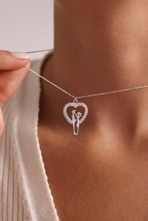 925 Ayar Gümüş Rodyum Kaplama Kalpli Sevgili  Kolye