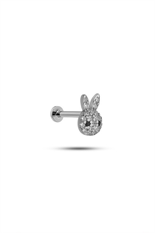 925 Ayar Gümüş Rodyumlu Minimal Zirkon Taşlı Tavşan Tragus Piercing Küpe