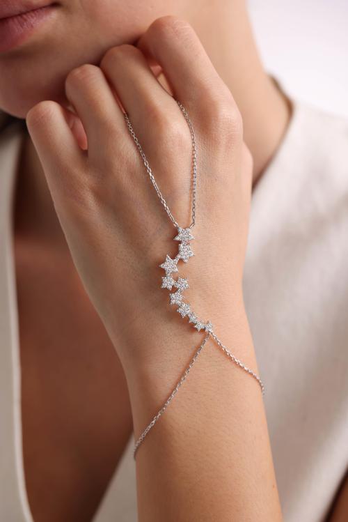 925 Ayar Gümüş Rodyum Kaplama Samanyolu Yıldız Yolu Model Şahmeran Bileklik 