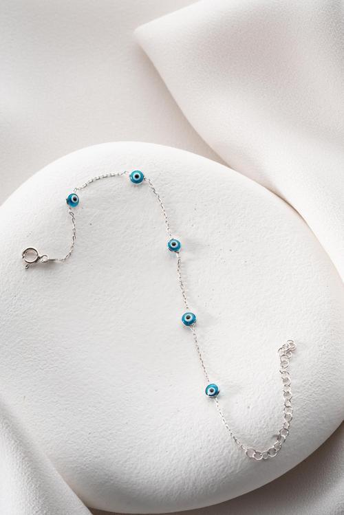 925 Ayar Gümüş Rodyumlu Tek Sıra Nazar Göz Bileklik