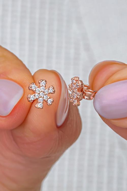 925 Ayar Gümüş Rose Kaplama Minimal Kartanesi Küpe