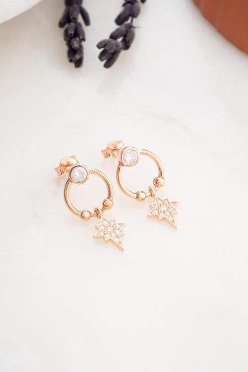 925 Ayar Gümüş Rose Sallantılı Kutup Yıldızı Küpe