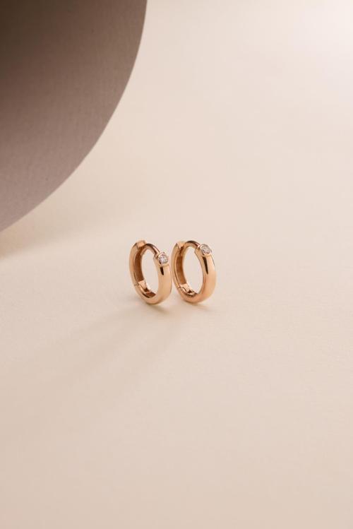 925 Ayar Gümüş Rose Kaplama Tektaş Detay 15 mm Halka Küpe