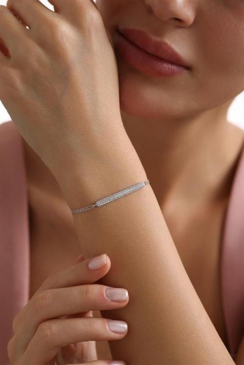 925 Ayar Gümüş Zirkon Taşlı Çubuk Model Bileklik 