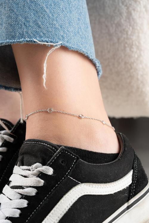 925 Ayar Gümüş Rodyum Kaplama Zirkon Taşlı Halhal