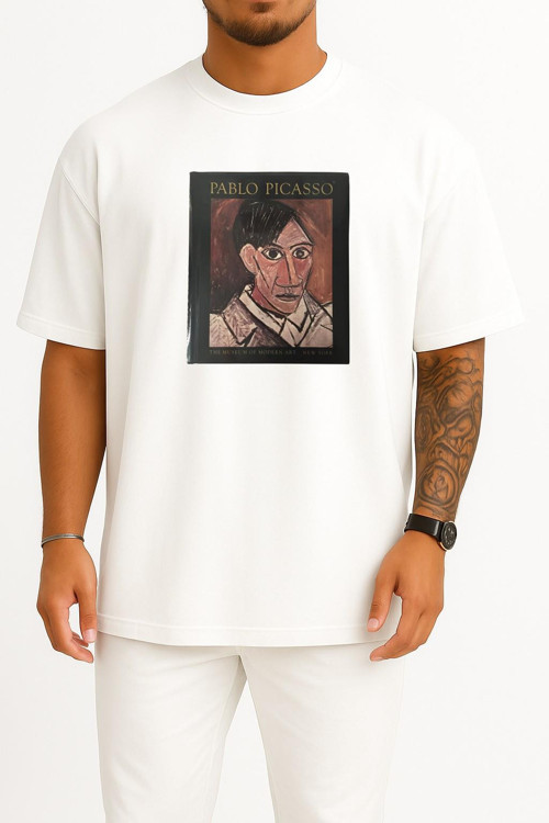 Oversize Pablo Picasso, Retrospektif Picasso'nun Mavi Dönemi Göğüs Tasarımlı Unisex T-Shirt