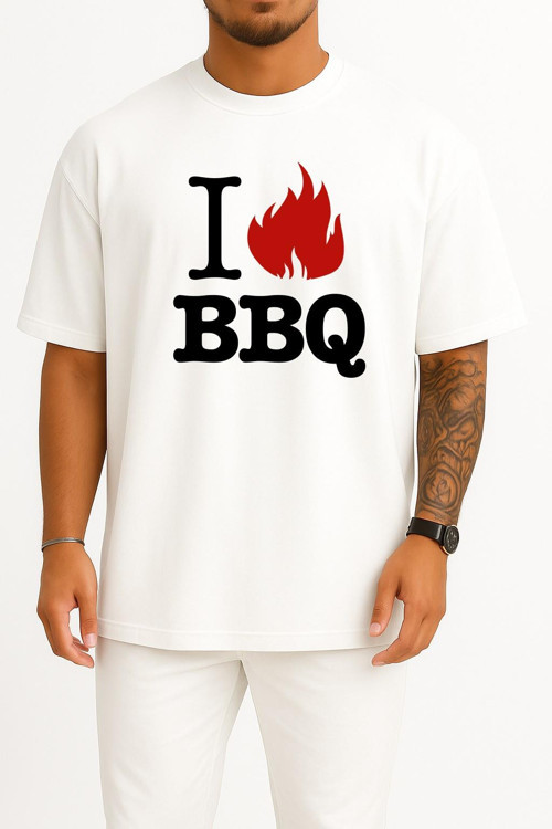 Oversize Barbecue Grill T-Shirt Babb Bros Bbq Göğüs Tasarımlı Unisex T-Shirt